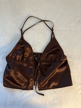 H&M Brown Satin Tie-Front Cami Tank